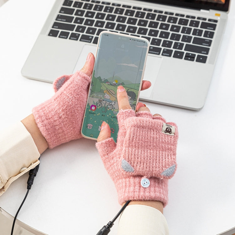 Winter Office USB Heating Warm Half Finger with Cover Gloves Heated Pad