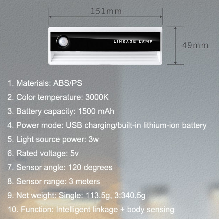 TW-L56 Linkage Human Body Induction Night Light USB Magnetic Corridor Lamp, 1PC, 3PCS
