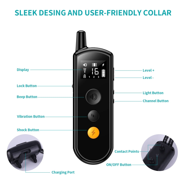 Remote Dog Trainer Rechargeable Waterproof Pet Electric Shock Collar, Receiver, Receiver+Remote Control