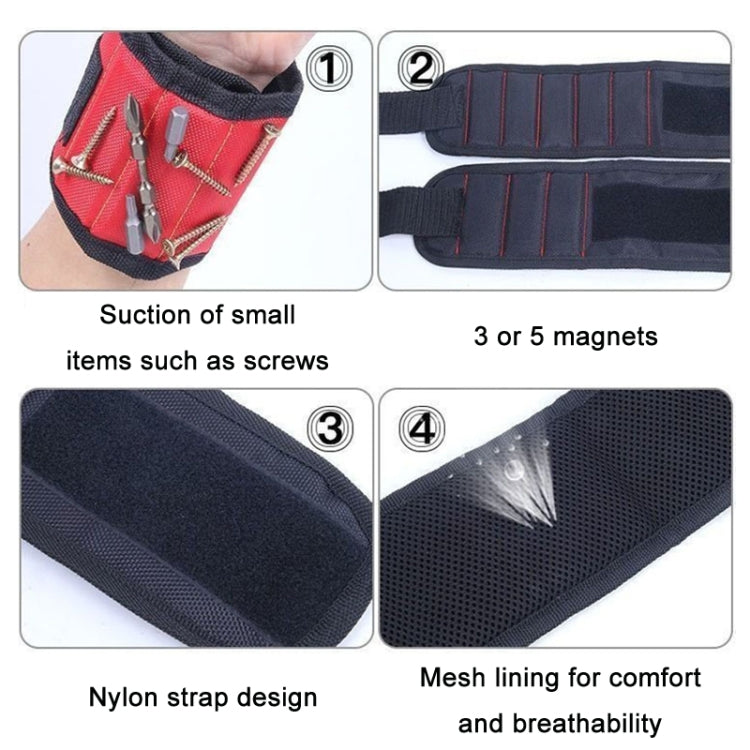 Electric Woodworking Multifunctional Powerful Magnetic Wrist Strap, Style:, Three Rows Black, Three Rows Red, Three Rows Blue, Five Rows Black, Five Rows Red, Five Rows Blue