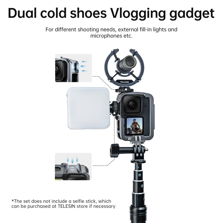 جراب TELESIN بإطار من سبائك الألومنيوم لكاميرات GoPro Hero11 Black / HERO10 Black / HERO9 Black، المواصفات: موديلات عادية، مجموعة تصوير عمودي
