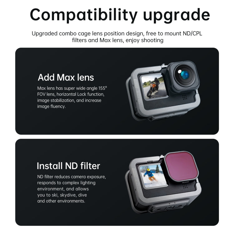 جراب TELESIN بإطار من سبائك الألومنيوم لكاميرات GoPro Hero11 Black / HERO10 Black / HERO9 Black، المواصفات: موديلات عادية، مجموعة تصوير عمودي