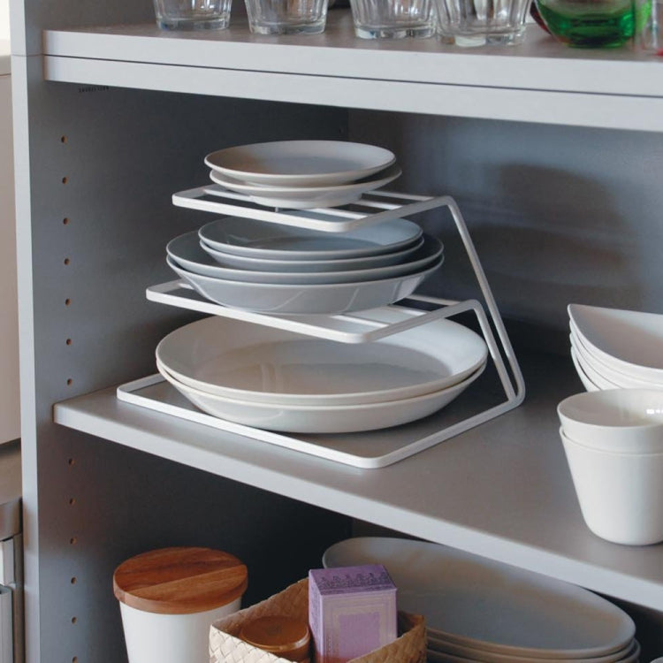 Three-layer Kitchen Dish Storage Rack Cabinet Tiered Shelf, White, Black