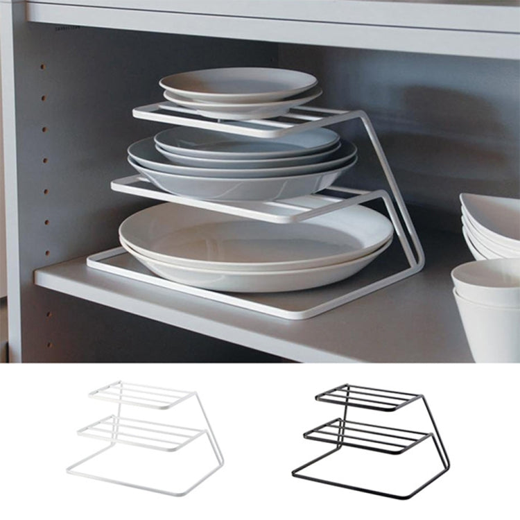 Three-layer Kitchen Dish Storage Rack Cabinet Tiered Shelf, White, Black