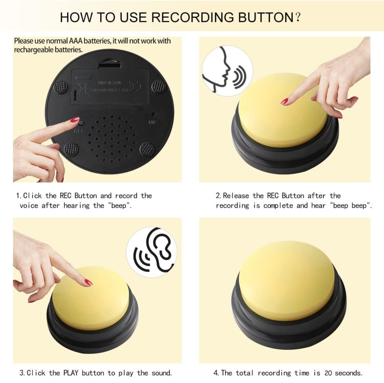 Pet Communication Button Dog Vocal Box Recording Vocalizer, Style: Recording Model, Rose Red, Pink, Yellow, Lake Blue, White, Dark Blue, Light Blue, Green, Purple, Red, Orange