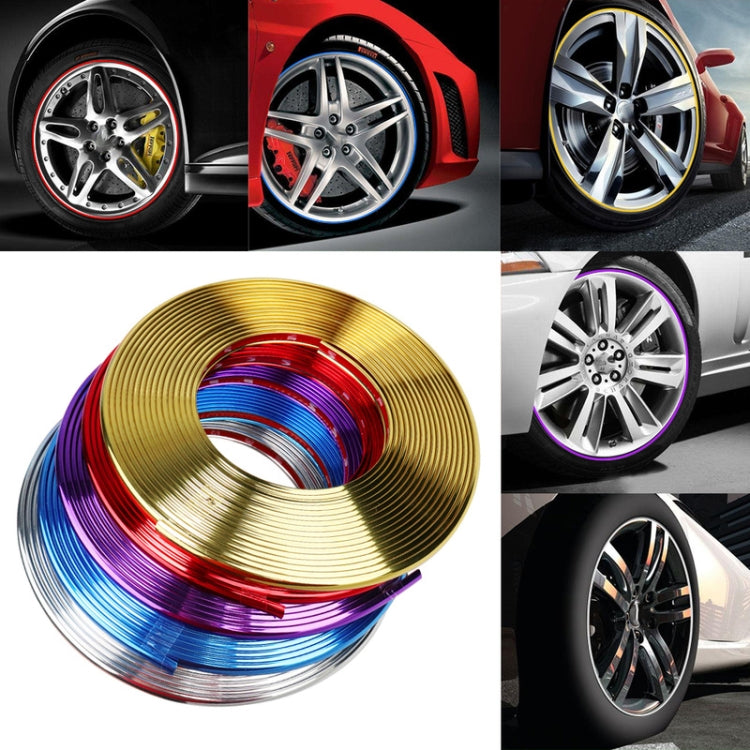W12 8m/roll Car Universal Reflective Wheel Electroplating Decorative Strip, 1roll Electroplating Red, 1roll Electroplating Blue, 1roll Electroplating Gold, 1roll Electroplating Silver, 1roll Electroplating Purple