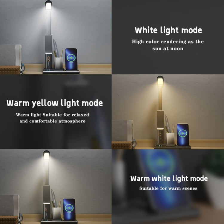 X5 15W Wireless Charging Folding Desk Lamp Phone Stand with Pen Holder, X5 White