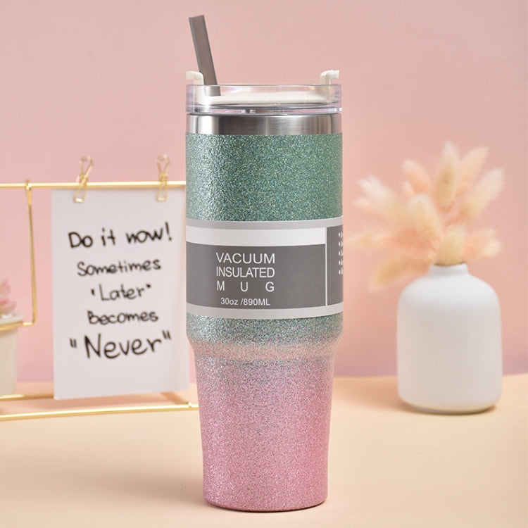 Glitter Insulation Coffee Cup Double Layer Ice Cup Stainless Steel Car Cup With Straw, 20oz, 30oz