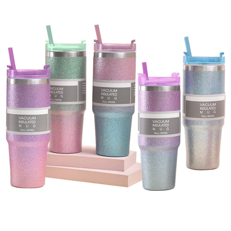Glitter Insulation Coffee Cup Double Layer Ice Cup Stainless Steel Car Cup With Straw, 20oz, 30oz