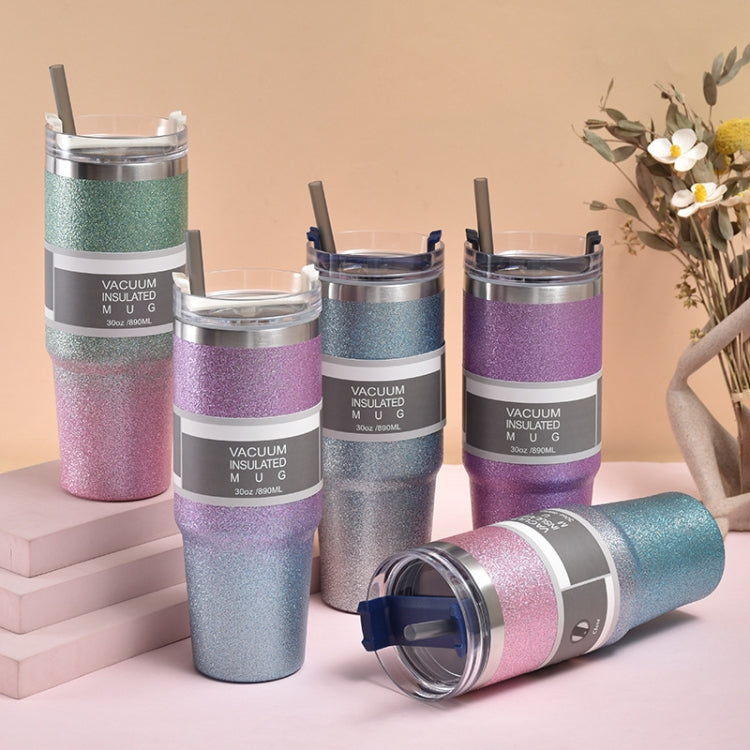 Glitter Insulation Coffee Cup Double Layer Ice Cup Stainless Steel Car Cup With Straw, 20oz, 30oz