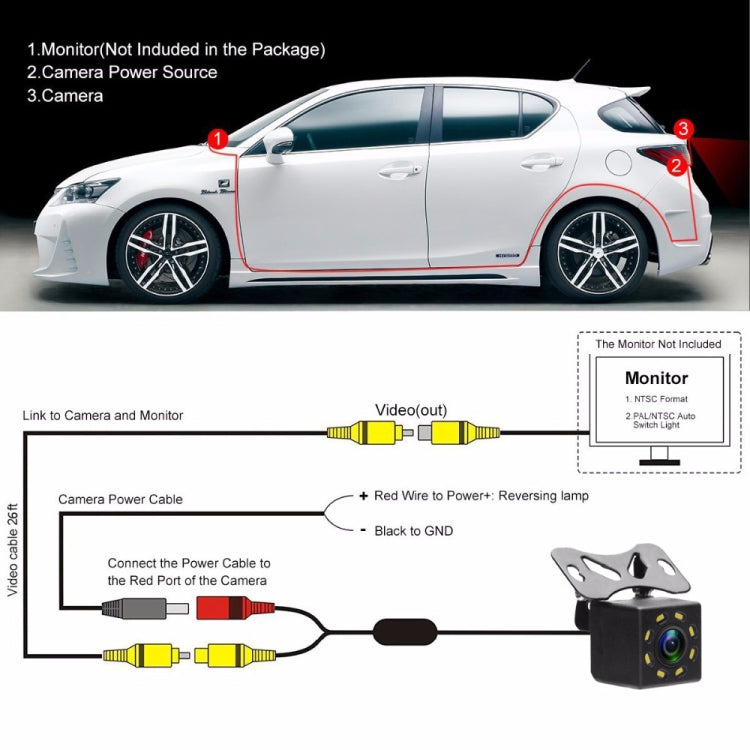 R0003 LED Fill Light External Reversing Video Camera HD Night Vision CCD Car Camera