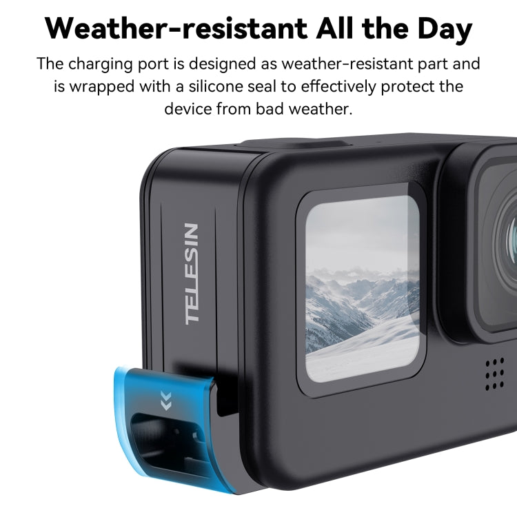 غطاء جانبي مقاوم للعوامل الجوية من TELESIN، غطاء شحن سهل الإزالة، لكاميرات GoPro Hero11 Black / HERO10 Black / 9 Black