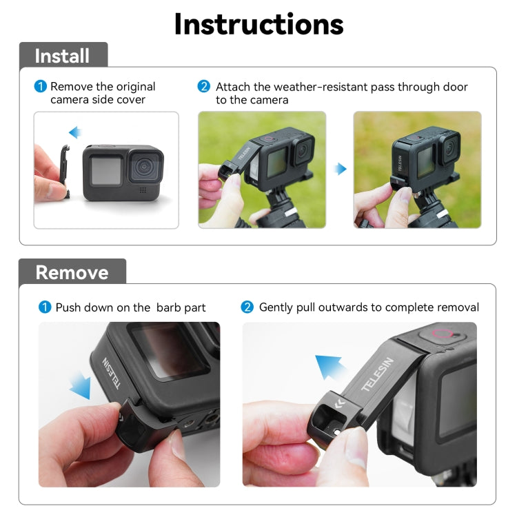 غطاء جانبي مقاوم للعوامل الجوية من TELESIN، غطاء شحن سهل الإزالة، لكاميرات GoPro Hero11 Black / HERO10 Black / 9 Black