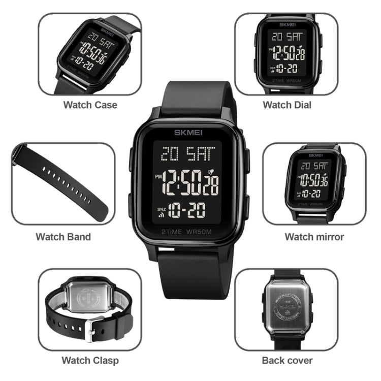 SKMEI 1858 Square Waterproof Digital Dual Display LED Luminous Watch