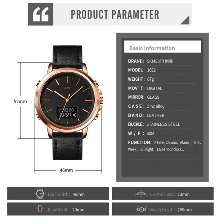 SKMEI 1652 Dual Movement Sports Leather Alloy Male Watch