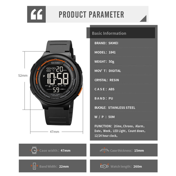 SKMEI 1841 Outdoor Sports Students Waterproof Luminous Countdown Watch