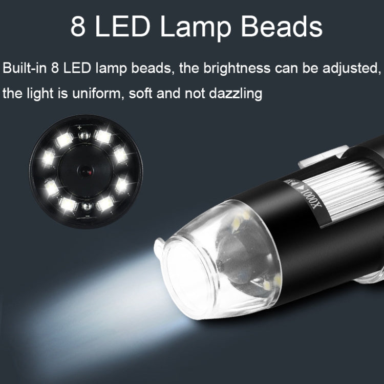 مجهر رقمي محمول باليد A8 50X-1000X مزود بحامل خرطوم USB مزود بإضاءة LED، A8 50X-1000X