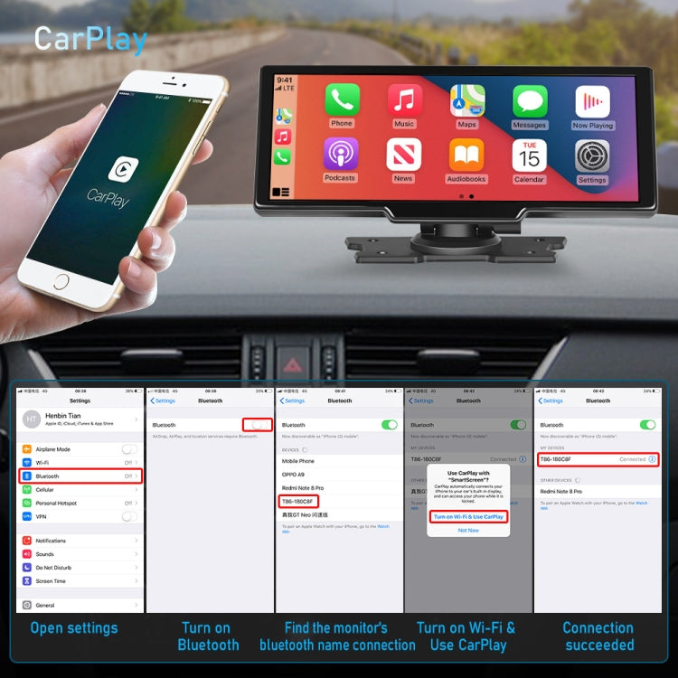 A3073 HD Wired 9.3 Inch 1 To 1 Smart Player With Wireless Carplay Two-way Video Split-screen Display, A3073 9.3 Inch