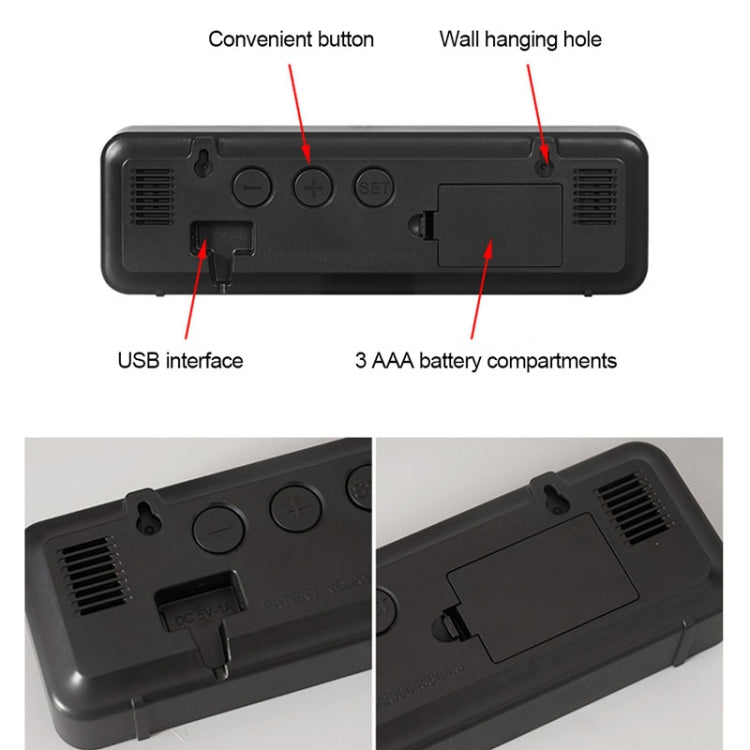 671 ساعة منبه رقمية مزودة بشاشة مرآة LED، قابلة للتوصيل بمنفذ USB/بطارية، ثنائية الاستخدام مع شاشة عرض لدرجة الحرارة/الرطوبة، 671 (أسود، أبيض، أزرق)، 671 (أسود، أبيض، أخضر)، 671 (أسود، أبيض، أحمر)