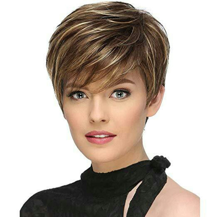WIG-305 Female High Temperature Silk Wig Oblique Bangs Short Hair Chemical FiberHeadgear, WIG-305