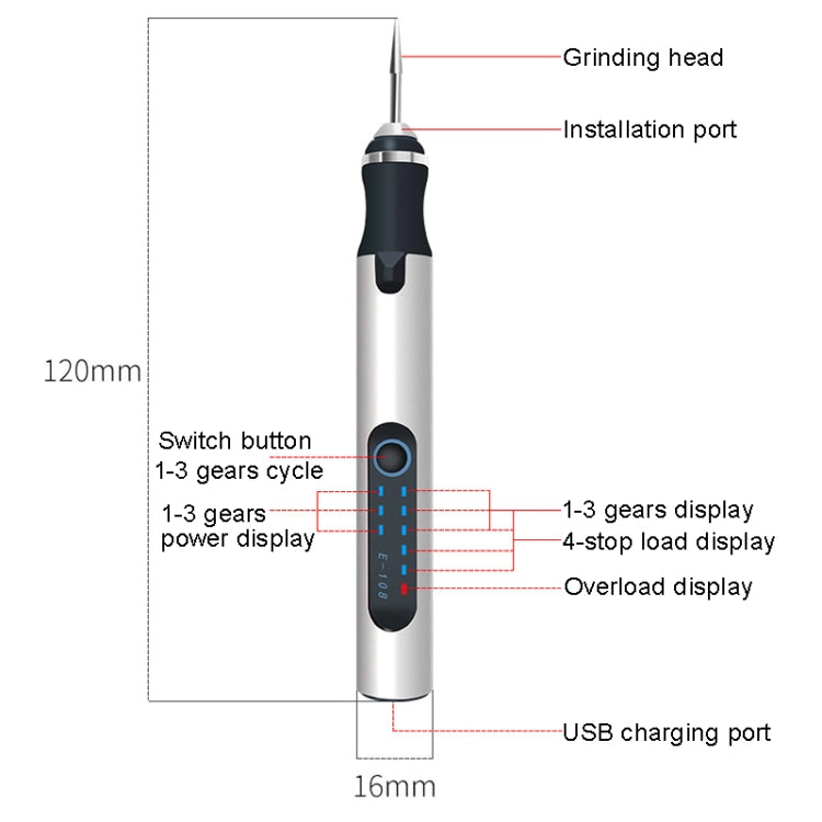 SNJ-3681 Mini Engraving Pen Wireless Polishing Electric Grinder, Style:, Roae Gold+Grinding Head, Silver+Grinding Head, Rose Gold+Grinding Head+Cutting Blade+Carving Stencil, Silver+Grinding Head+Cutting Blade+Carving Stencil