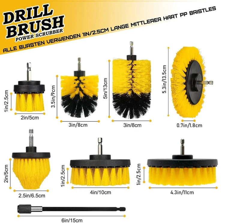 WRS-DS19 9 in 1 Electric Drill Crevice Cleaning Brushes Car Wash Tools Set, 9 in 1