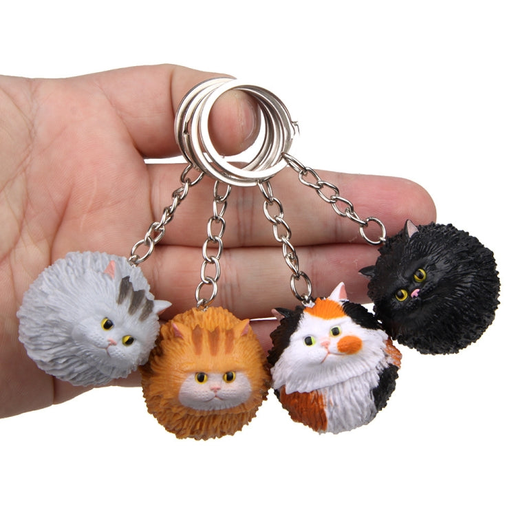 Round Little Tiger Cat Keychain Cartoon Key Ring Ornament, Yellow White, Gray, White, 3 Color, Black, Coffee White