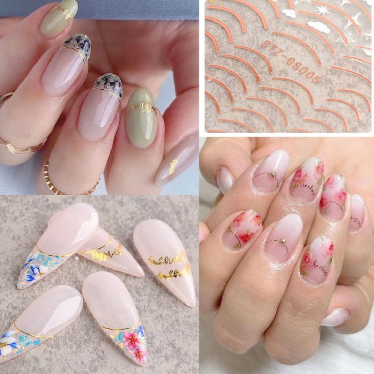 Gold Silver Manicure Stickers Imitation Metal Line Adhesive Nail Stickers, Stz-GS104 Rose Gold, Stz-GS104 Gold, Stz-GS004 Rose Gold, Stz-GS005 Rose Gold, Stz-GS011 Rose Gold, Stz-GS104 Silver, Stz-C032, Stz-C033