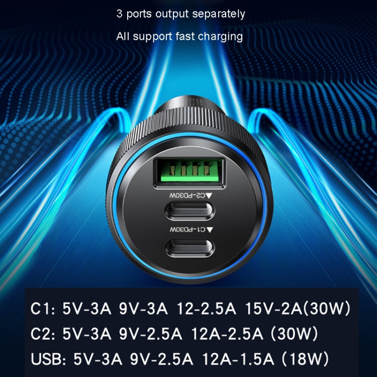 شاحن سيارة سريع من يسيدو Y50 بمنفذ USB 3.0، 30 واط، مصنوع من سبائك الألومنيوم، بتقنية PD، شحن سريع، Y50
