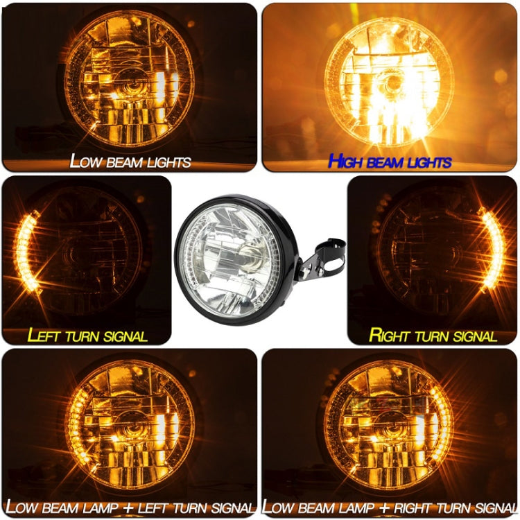 Motorcycle 7 Inch LED Headlamp Angel Ring Steering Function With Bracket, PE-D7inS01TZ 28-36MM, PE-D7inS01TZ 35-43MM