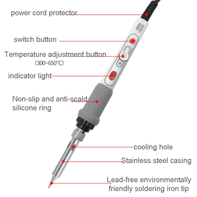 100W 220V High-power Electric Soldering Iron Adjustable Temperature Soldering Tool US Plug, 1pc, 2pcs Set 1, 2pcs Set 2, 4pcs Set
