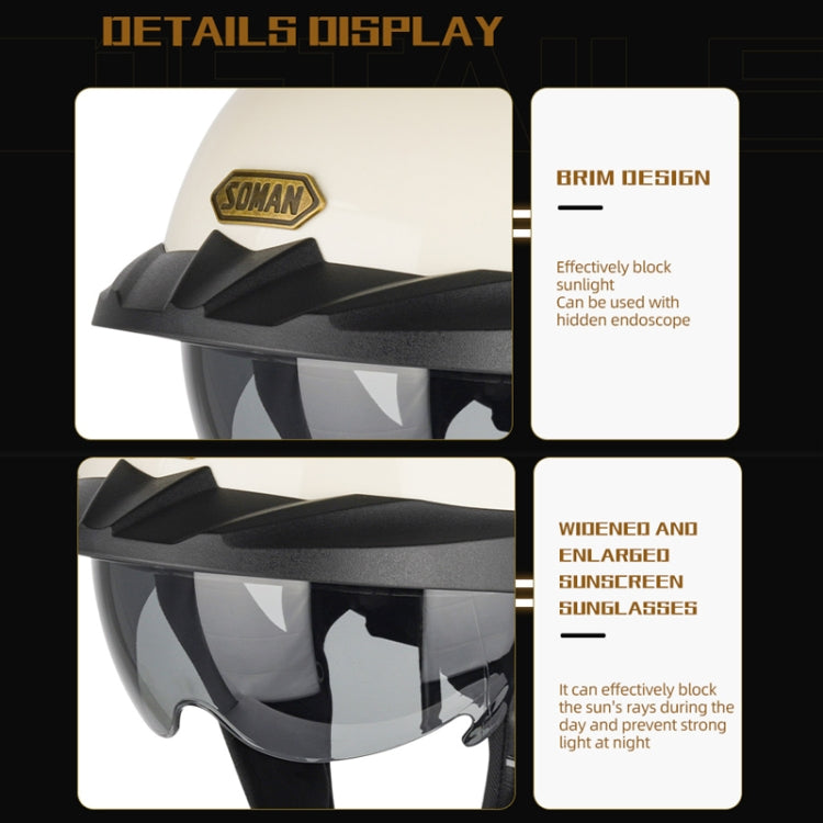 SOMAN Motorcycle Half Helmet Adjustable Helmet With Inner Mirror