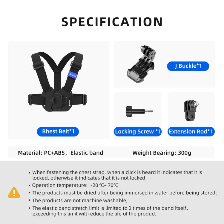 TELESIN Chest Strap Mount Waistcoat Belt Mount For Action Camera, GP-UCS-001