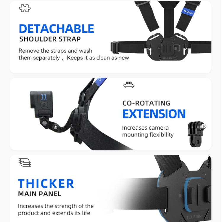 TELESIN Chest Strap Mount Waistcoat Belt Mount For Action Camera, GP-UCS-001