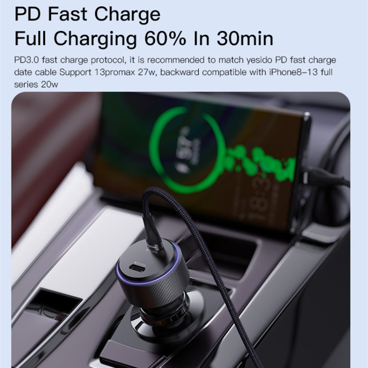 Yesido Y48 60W Car Fast Charger Aluminum Aluminum Double Type-C/USB-C Port Car Charger
