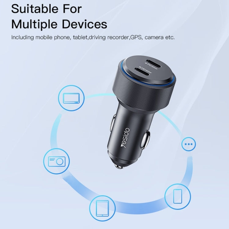 Yesido Y48 60W Car Fast Charger Aluminum Aluminum Double Type-C/USB-C Port Car Charger