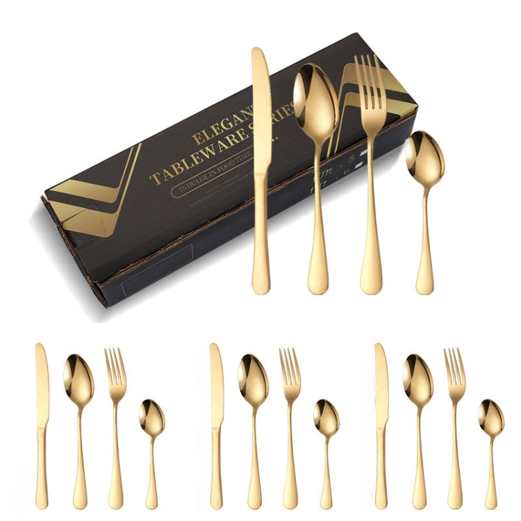 16pcs/set Carton Boxed Gold-Plated Stainless Steel Knife and Fork Set Western Cutlery, Stainless Steel Color, Gold, Rose Gold, Colorful, Black