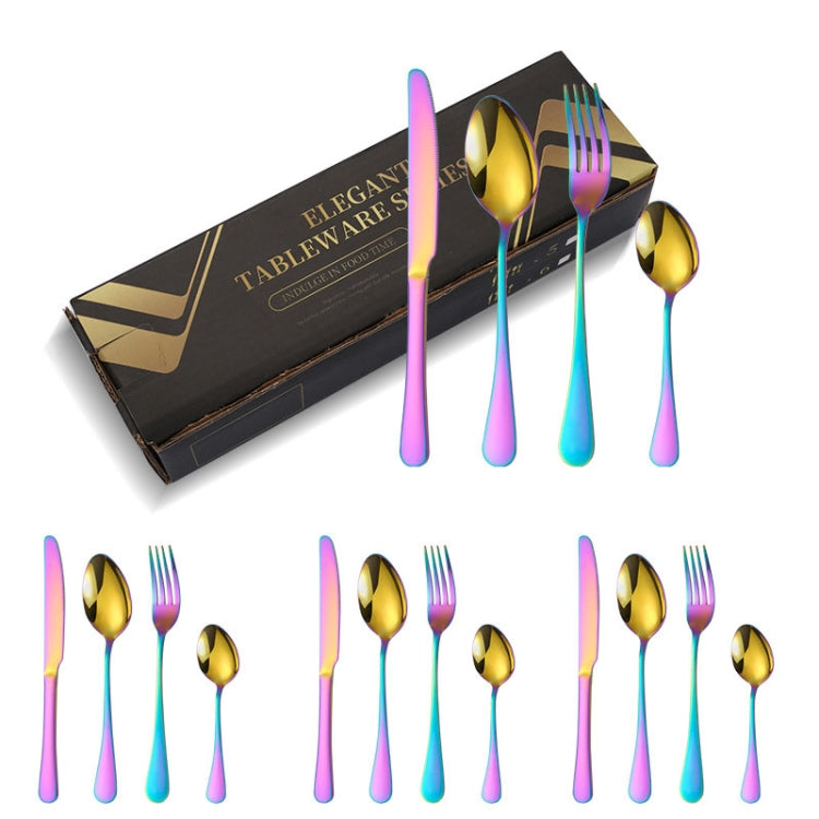 16pcs/set Carton Boxed Gold-Plated Stainless Steel Knife and Fork Set Western Cutlery, Stainless Steel Color, Gold, Rose Gold, Colorful, Black
