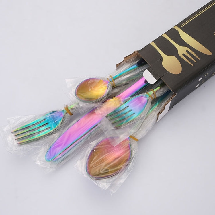 16pcs/set Carton Boxed Gold-Plated Stainless Steel Knife and Fork Set Western Cutlery, Stainless Steel Color, Gold, Rose Gold, Colorful, Black