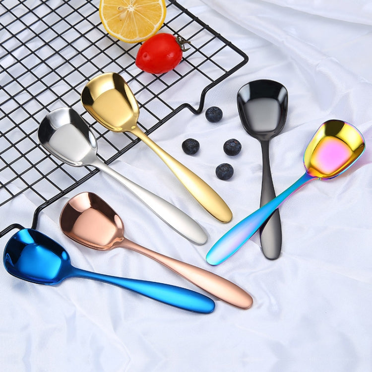 Small 304 Stainless Steel Spoon Glossy Thickened Flat Head Flat Bottom Serving Spoon, Stainless Steel Color, Titanium Gold, Rose Gold, Colorful, Black, Blue
