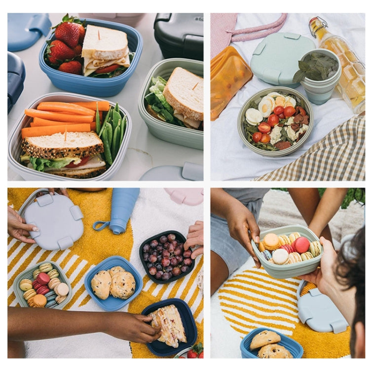 1100ml Silicone Folding Lunch Box Travel Bowl Microwave & Dishwasher Safe, Blue, Pink, Green, Gray, Black