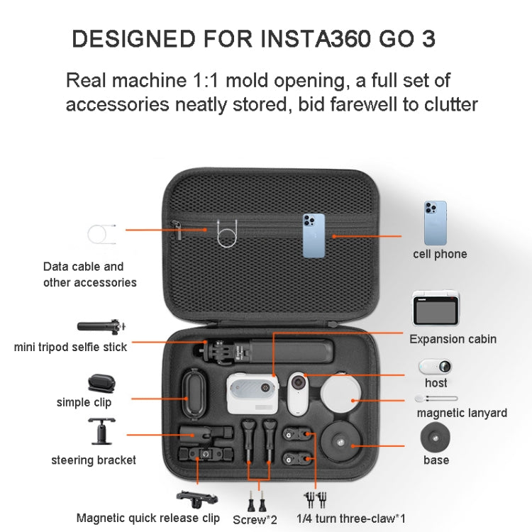 حقيبة تخزين XFJI محمولة وحقيبة سفر وحقيبة حمل كاملة لكاميرا Insta360 GO 3