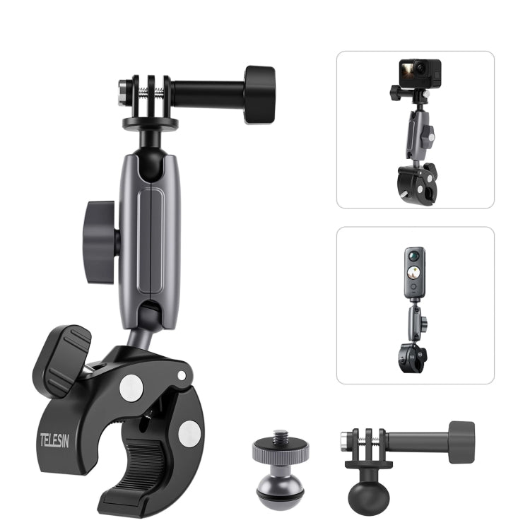 TELESIN Aluminum Alloy Crab Claw Handlebar Tube Clamp For Sports Camera Mobile Phones