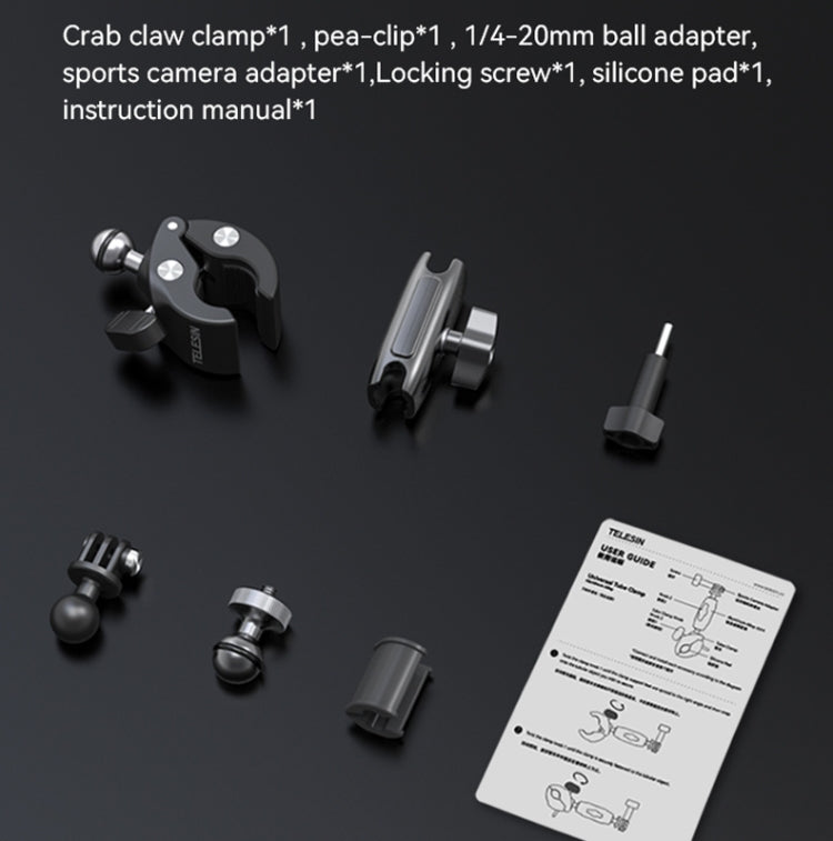 TELESIN Aluminum Alloy Crab Claw Handlebar Tube Clamp For Sports Camera Mobile Phones