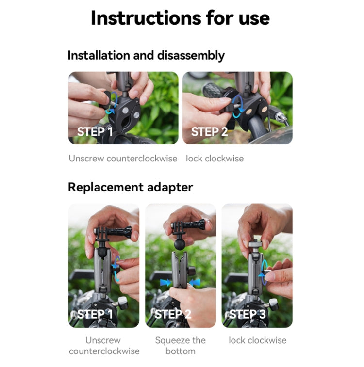 TELESIN Aluminum Alloy Crab Claw Handlebar Tube Clamp For Sports Camera Mobile Phones