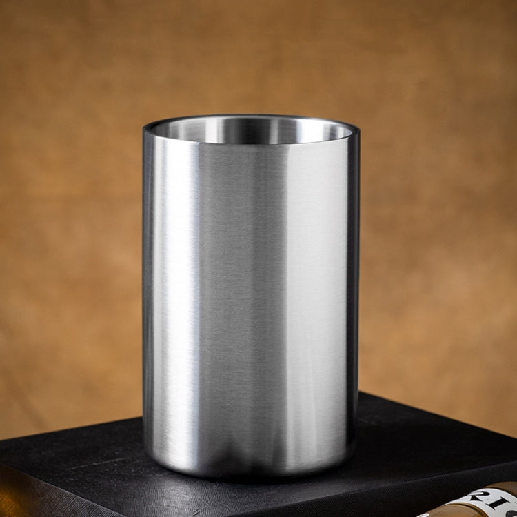 Large Capacity Thickened Stainless Steel Round Ice Bucket Bar Double-Layer Champagne Beer Barrel, 1.6L