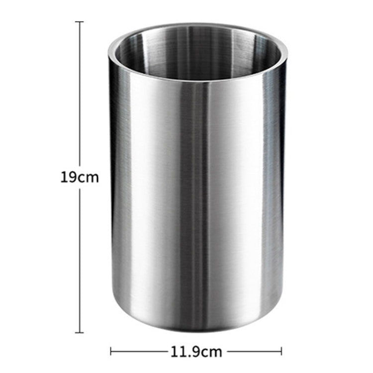 Large Capacity Thickened Stainless Steel Round Ice Bucket Bar Double-Layer Champagne Beer Barrel, 1.6L