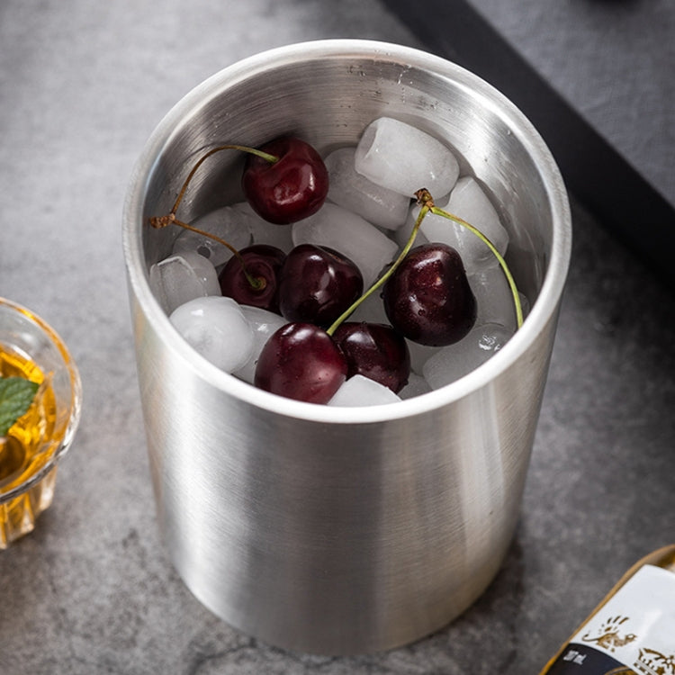 Large Capacity Thickened Stainless Steel Round Ice Bucket Bar Double-Layer Champagne Beer Barrel, 1.6L