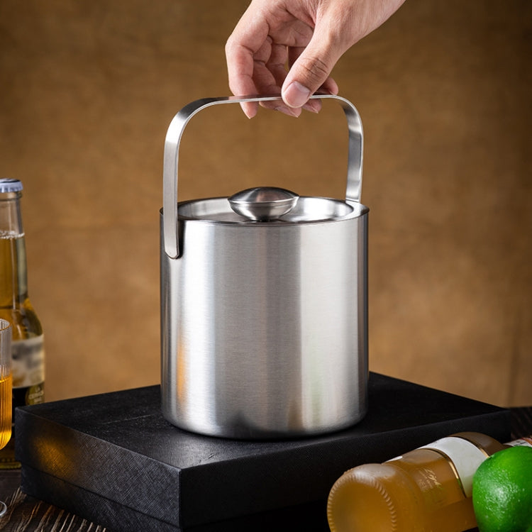 Double-Layer Portable Stainless Steel Ice Bucket Bar Champagne Beer Barrel, 1.3L