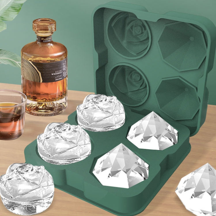 4-Holes Rose Diamond Shape Cocktail Ice Cube Molds Silicone Ice Ball Maker, Rose Shape (Grey), Rose Shape (Dark Green), Rose Shape (Black), Rose Shape (Black with Ice Clip), Rose Shape (Gray with Ice Clip), Rose Shape (Dark Green with Ice Clip)